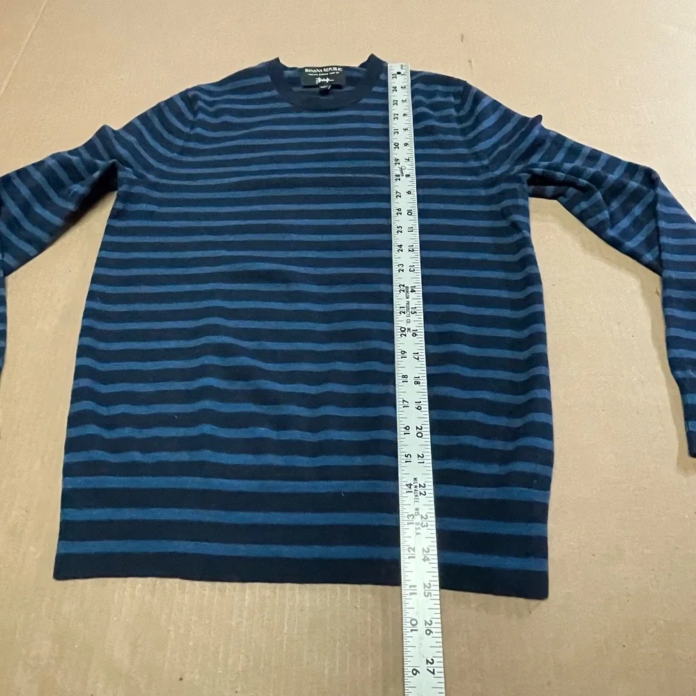 Banana Republic Baruffa Sweater Medium Blue Stripe Italian Merino Wool Crew Neck